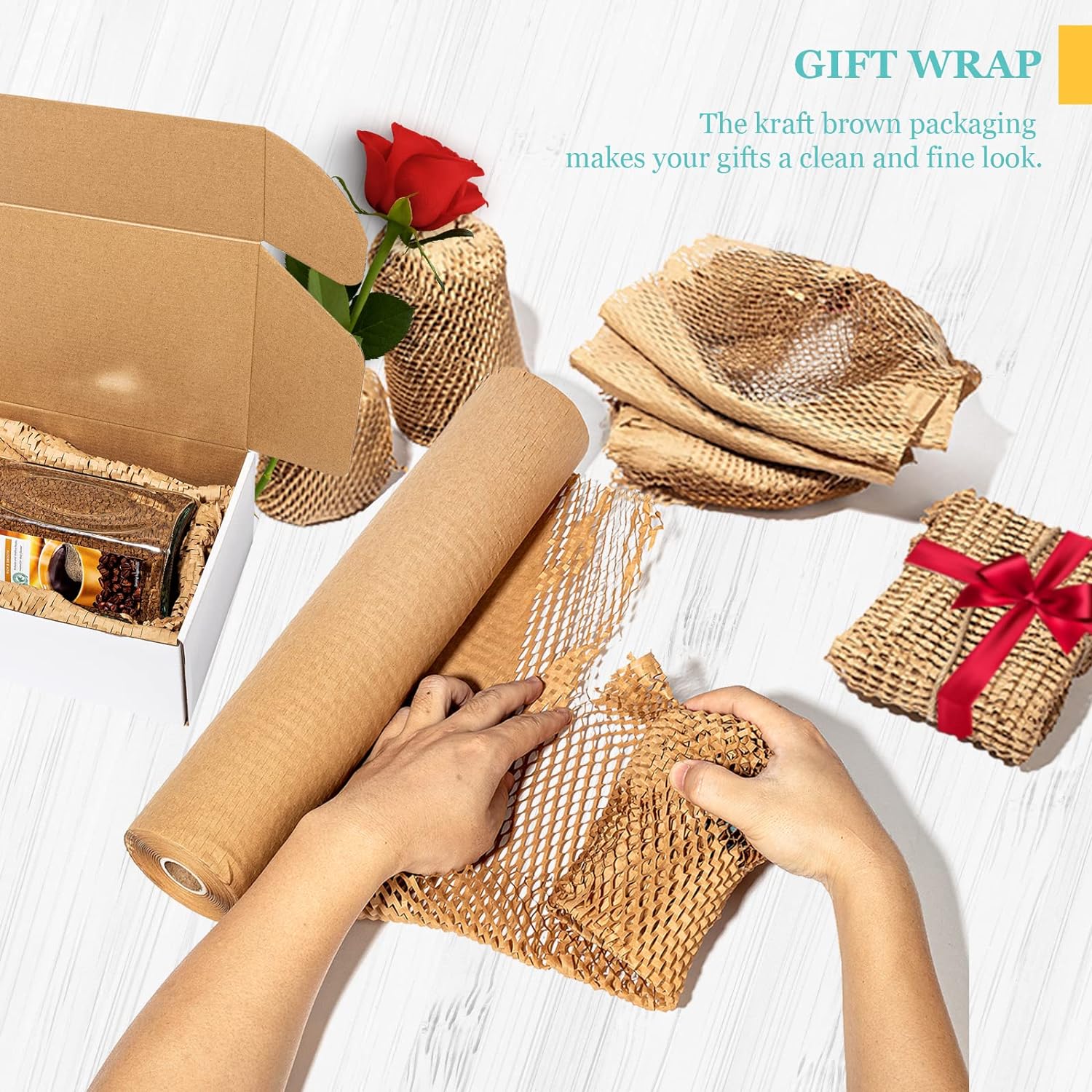 MCfleet 15"x135' Honeycomb Packing Paper Wrap Roll, Eco Friendly Packaging Material for Moving Shipping Gift Wrapping with 20 Fragile Stickers, Protective Recycled Cushion Wrap Suppliers Kraft Brown - Image 7